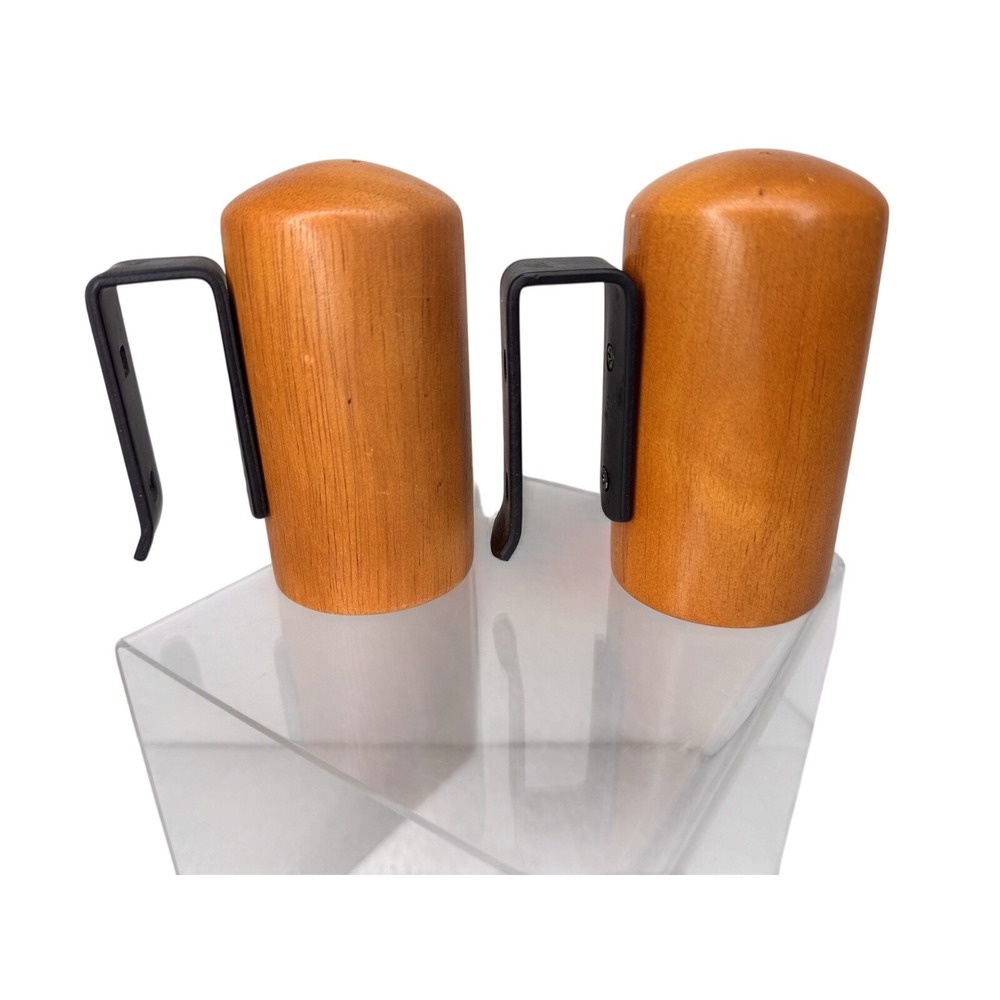Wood Salt & Pepper Shakers Mid Century‎ Modern Clip Holder Set